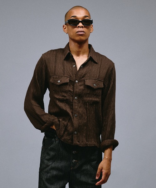 ANDER HUNK(アンダーハンク)の「W-Pocket Metal Button Shirt / Wポケットメタルボタンシャツ(シャツ/ブラウス・メンズ・ライトグレー/ブラック×ホワイト/ブラック/グレー×ホワイト/レッド/ブラウン・SMALL/LARGE/MEDIUM)」の5枚目の写真