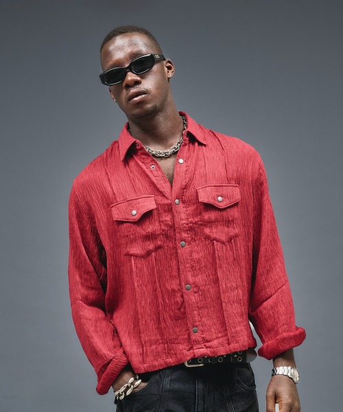 ANDER HUNK（アンダーハンク）の「W-Pocket Metal Button Shirt / Wポケットメタルボタンシャツ（シャツ/ブラウス・メンズ・ライトグレー/ブラック×ホワイト/ブラック/グレー×ホワイト/レッド・SMALL/LARGE/MEDIUM）」の5枚目の写真