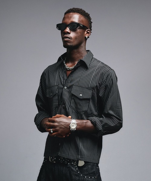 ANDER HUNK（アンダーハンク）の「W-Pocket Metal Button Shirt / Wポケットメタルボタンシャツ（シャツ/ブラウス・メンズ・ライトグレー/ブラック×ホワイト/ブラック/グレー×ホワイト/レッド・SMALL/LARGE/MEDIUM）」の11枚目の写真