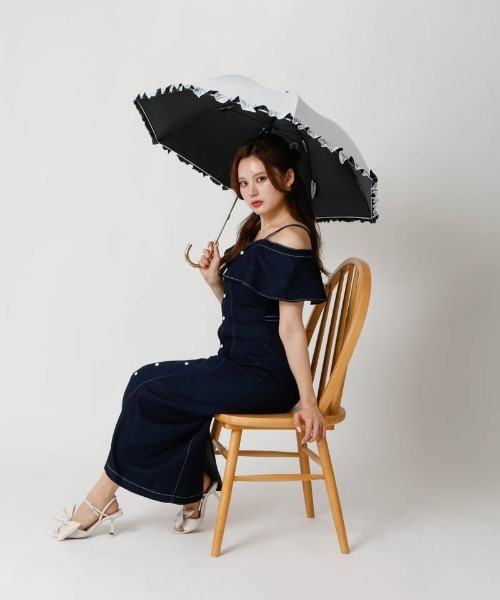 dazzlin(ダズリン)の「【dazzlin(ダズリン)】無地フリル晴雨兼用傘(長傘)(長傘・レディース・ネイビー/ピンク/ライトグレー・FREE)」の1枚目の写真