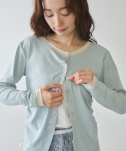 Shelly island（シェリーアイランド）の「フロントタックカーディガン（Tシャツ/カットソー・レディース・ブルー/グレー/ピンク/ホワイト・FREE）」の3枚目の写真