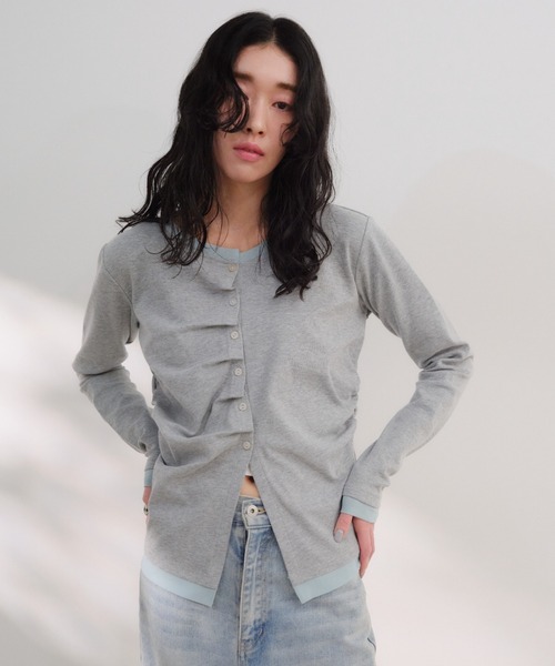 Shelly island（シェリーアイランド）の「フロントタックカーディガン（Tシャツ/カットソー・レディース・ブルー/グレー/ピンク/ホワイト・FREE）」の5枚目の写真