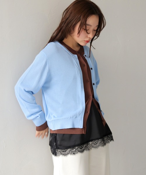 cheriella(シェリエラ)の「【cheriella】配色レイヤードカーディガン COLOR BLOCK LAYERED CARDIGAN(Tシャツ/カットソー・レディース・ブラック/アイボリー/杢グレー/ライトブルー・FREE)」の4枚目の写真