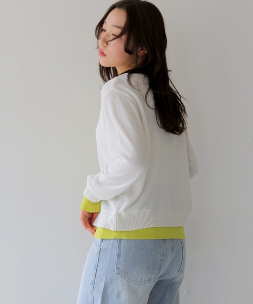 cheriella(シェリエラ)の「【cheriella】配色レイヤードカーディガン COLOR BLOCK LAYERED CARDIGAN(Tシャツ/カットソー・レディース・ブラック/アイボリー/杢グレー/ライトブルー・FREE)」の5枚目の写真