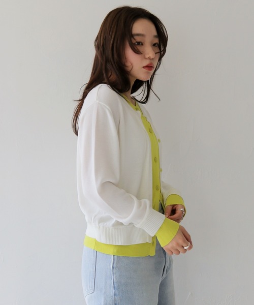 cheriella(シェリエラ)の「【cheriella】配色レイヤードカーディガン COLOR BLOCK LAYERED CARDIGAN(Tシャツ/カットソー・レディース・ブラック/アイボリー/杢グレー/ライトブルー・FREE)」の6枚目の写真