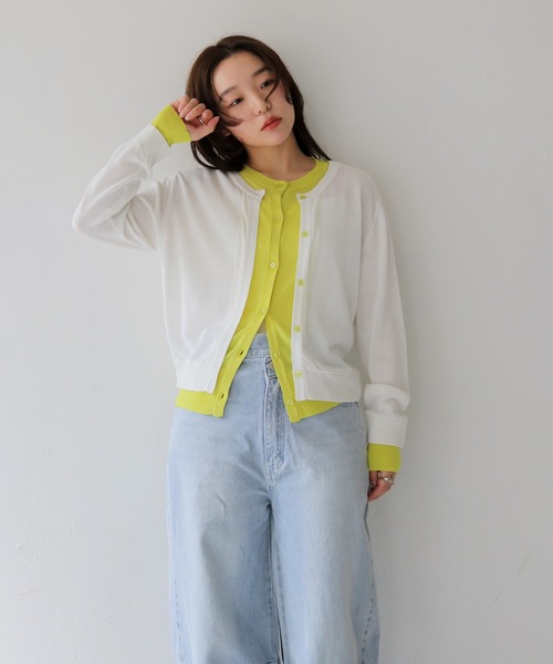 cheriella(シェリエラ)の「【cheriella】配色レイヤードカーディガン COLOR BLOCK LAYERED CARDIGAN(Tシャツ/カットソー・レディース・ブラック/アイボリー/杢グレー/ライトブルー・FREE)」の7枚目の写真