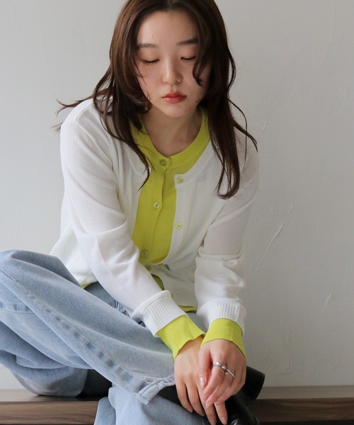 cheriella(シェリエラ)の「【cheriella】配色レイヤードカーディガン COLOR BLOCK LAYERED CARDIGAN(Tシャツ/カットソー・レディース・ブラック/アイボリー/杢グレー/ライトブルー・FREE)」の10枚目の写真