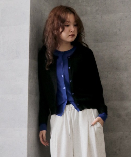 cheriella(シェリエラ)の「【cheriella】配色レイヤードカーディガン COLOR BLOCK LAYERED CARDIGAN(Tシャツ/カットソー・レディース・ブラック/アイボリー/杢グレー/ライトブルー・FREE)」の12枚目の写真