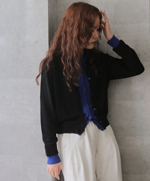 cheriella(シェリエラ)の「【cheriella】配色レイヤードカーディガン COLOR BLOCK LAYERED CARDIGAN(Tシャツ/カットソー・レディース・ブラック/アイボリー/杢グレー/ライトブルー・FREE)」の13枚目の写真