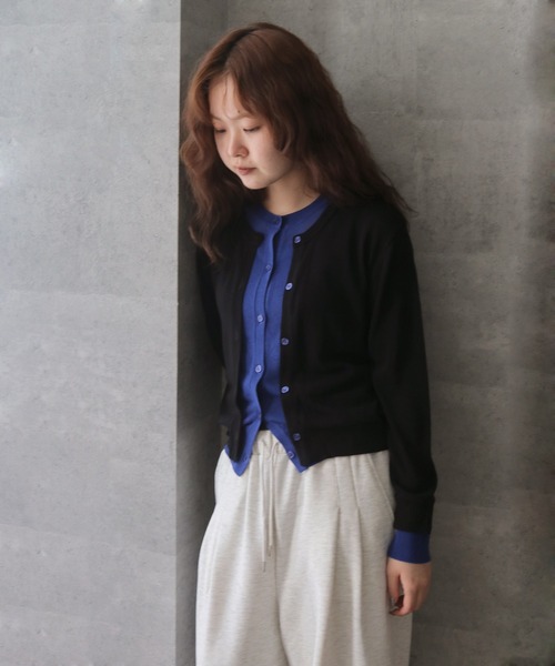 cheriella(シェリエラ)の「【cheriella】配色レイヤードカーディガン COLOR BLOCK LAYERED CARDIGAN(Tシャツ/カットソー・レディース・ブラック/アイボリー/杢グレー/ライトブルー・FREE)」の14枚目の写真