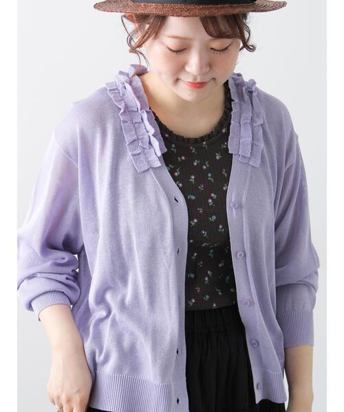 Samansa Mos2(サマンサ モスモス)の「襟フリルニットカーディガン(カーディガン/ボレロ・レディース・ブラック/ベージュ/ラベンダー/アイボリー・F)」の4枚目の写真