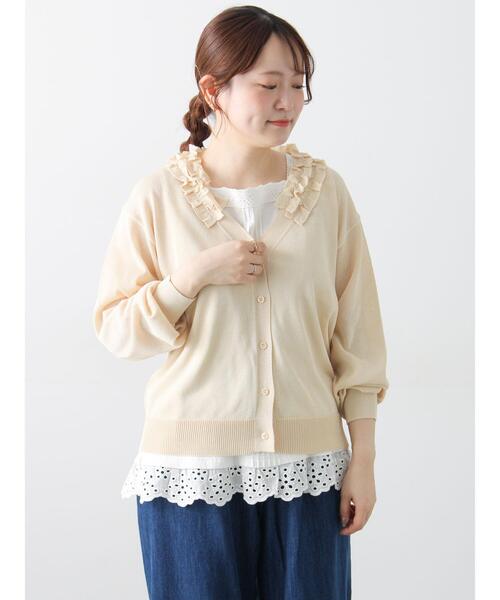 Samansa Mos2(サマンサ モスモス)の「襟フリルニットカーディガン(カーディガン/ボレロ・レディース・ブラック/ベージュ/ラベンダー/アイボリー・F)」の1枚目の写真