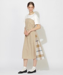 美品　ブルーレーベルクレストブリッジ ワンピース　ロング　ベージュ　ベルト ブルーレーベルクレストブリッジ/ワンピース/ネイビー×ベージュ×マルチ