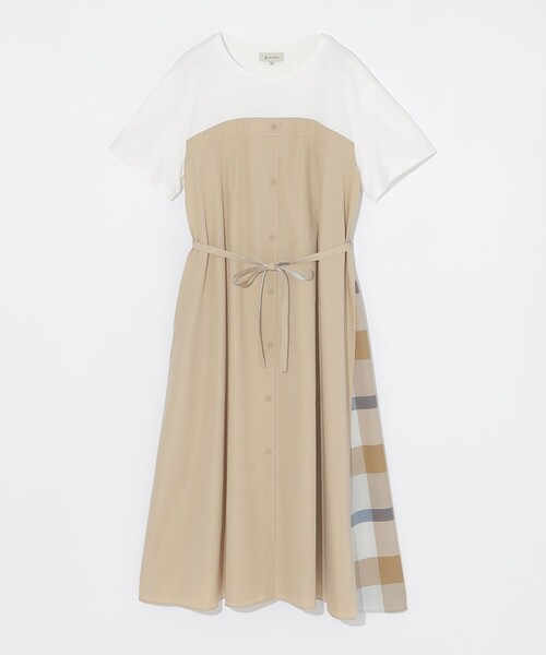 CB CRESTBRIDGE（シービークレストブリッジ）の「ハーフスリーブコンビワンピース（ワンピース・レディース・ベージュ/ダークネイビー・M/S）」の3枚目の写真