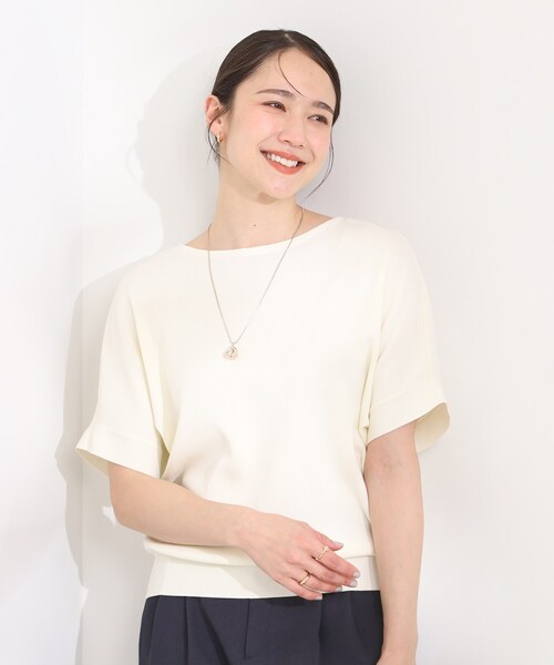 SHOO・LA・RUE(シューラルー)の「【毎日洗える/ひんやり/UV/S-LL】二の腕隠れる さらっとドルマン半袖ニット(ニット/セーター・レディース・アイボリー/ブラック/イエロー系その他/アイボリー系2/グレー系7/ブルー/ダークブラウン系2/ピンク系・01/02/03/04)」の9枚目の写真
