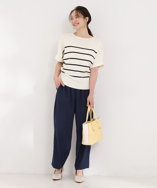 SHOO・LA・RUE（シューラルー）の「【毎日洗える/ひんやり/UV】二の腕隠れる さらっとドルマン半袖ニット（ニット/セーター・レディース・アイボリー/ブラック/イエロー系その他/アイボリー系2/グレー系7/ブルー/ダークブラウン系2/ピンク系・01/02/03/04）」の12枚目の写真