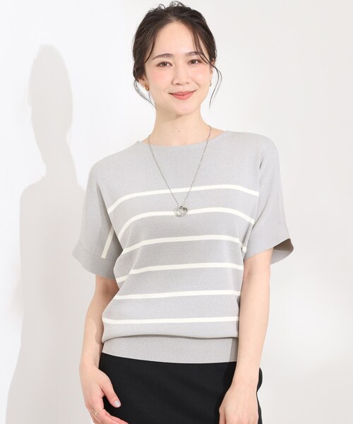SHOO・LA・RUE（シューラルー）の「【毎日洗える/ひんやり/UV】二の腕隠れる さらっとドルマン半袖ニット（ニット/セーター・レディース・アイボリー/ブラック/イエロー系その他/アイボリー系2/グレー系7/ブルー/ダークブラウン系2/ピンク系・01/02/03/04）」の22枚目の写真