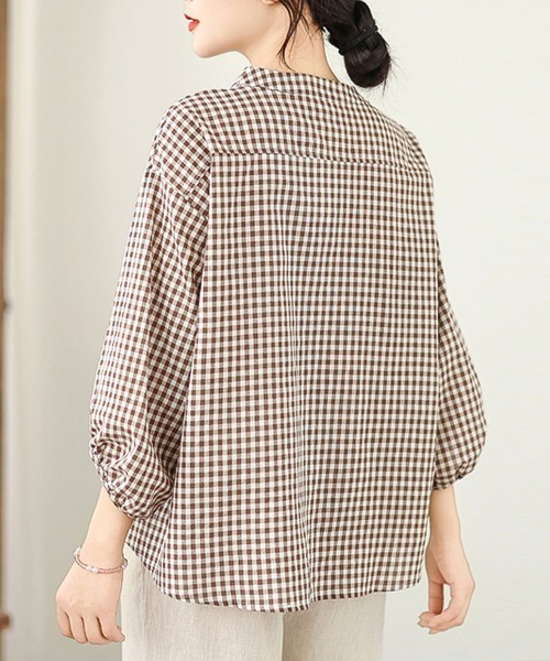 ONEP STAR(ワンピスター)の「ウエストシャーリングギンガムチェックブラウス(シャツ/ブラウス・レディース・ブラック/モカ・LARGE/XX-LARGE/X-LARGE)」の5枚目の写真