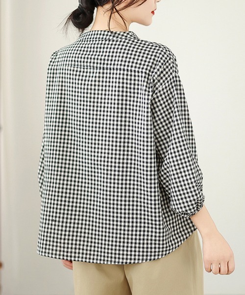 ONEP STAR(ワンピスター)の「ウエストシャーリングギンガムチェックブラウス(シャツ/ブラウス・レディース・ブラック/モカ・LARGE/XX-LARGE/X-LARGE)」の10枚目の写真