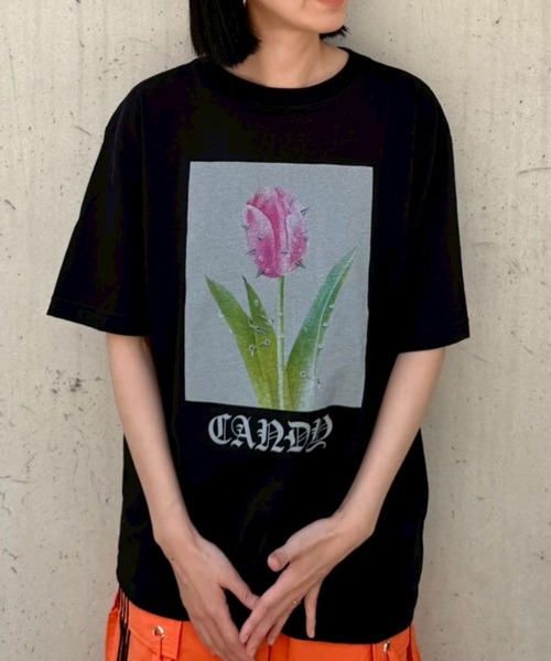Candy Stripper(キャンディストリッパー)の「PIERCED TULIP Tシャツ(Tシャツ/カットソー・レディース・パープル/ライトブルー/ブラック/オフホワイト・M/L/XL)」の2枚目の写真