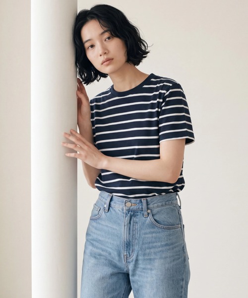 INNOCENT(イノセント)の「【T18】【Columbia Knit/コロンビア ニット】FRENCH STRIPE PREMIUM TEE(Tシャツ/カットソー・レディース・ネイビー・SMALL)」の3枚目の写真