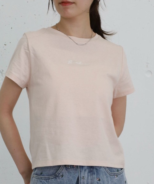 archives(アルシーヴ)の「刺繍コンパクトT(Tシャツ/カットソー・レディース・オフホワイト/ピンク/ブラウン/チャコールグレー・MEDIUM)」の6枚目の写真