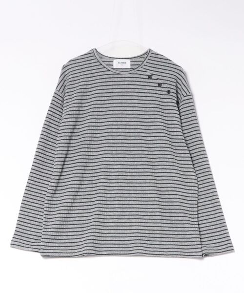 Never mind the XU / Chikashitsu+(ネバーマインド ザ エックスユー / チカシツプラス)の「【nmtc+】diagonal button border long sleeve / 【エヌエムティーシープラス】ダイアゴナルボタンボーダー長袖Tシャツ(Tシャツ/カットソー・メンズ・グレー/チャコール・ONE SIZE)」の6枚目の写真