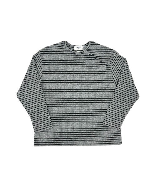 Never mind the XU / Chikashitsu+（ネバーマインド ザ エックスユー / チカシツプラス）の「【nmtc+】diagonal button border long sleeve / 【エヌエムティーシープラス】ダイアゴナルボタンボーダー長袖Ｔシャツ（Tシャツ/カットソー・メンズ・グレー/チャコール・ONE SIZE）」の12枚目の写真