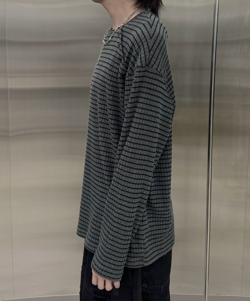 Never mind the XU / Chikashitsu+（ネバーマインド ザ エックスユー / チカシツプラス）の「【nmtc+】diagonal button border long sleeve / 【エヌエムティーシープラス】ダイアゴナルボタンボーダー長袖Ｔシャツ（Tシャツ/カットソー・メンズ・グレー/チャコール・ONE SIZE）」の18枚目の写真
