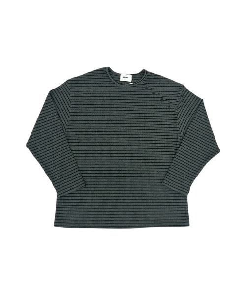 Never mind the XU / Chikashitsu+（ネバーマインド ザ エックスユー / チカシツプラス）の「【nmtc+】diagonal button border long sleeve / 【エヌエムティーシープラス】ダイアゴナルボタンボーダー長袖Ｔシャツ（Tシャツ/カットソー・メンズ・グレー/チャコール・ONE SIZE）」の21枚目の写真