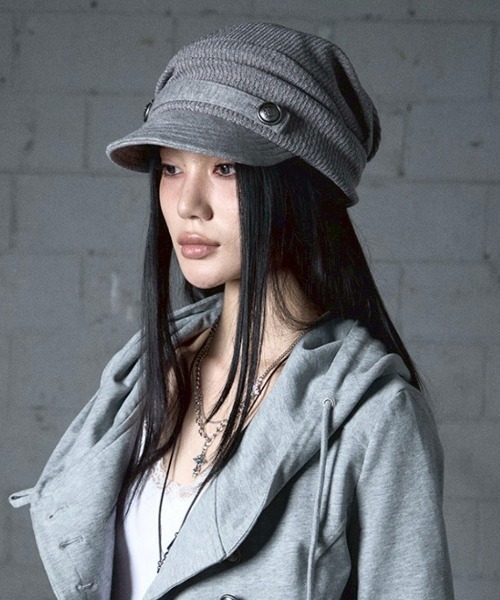 NOT KNOWING(ノットノーイング)の「【NOT KNOWING】Draped Button Knit Cap / 【ノットノーイング】ドレープドボタンニットキャップ<着用画像あり>(キャップ・レディース・ブラック/グレー・ONE SIZE)」の17枚目の写真