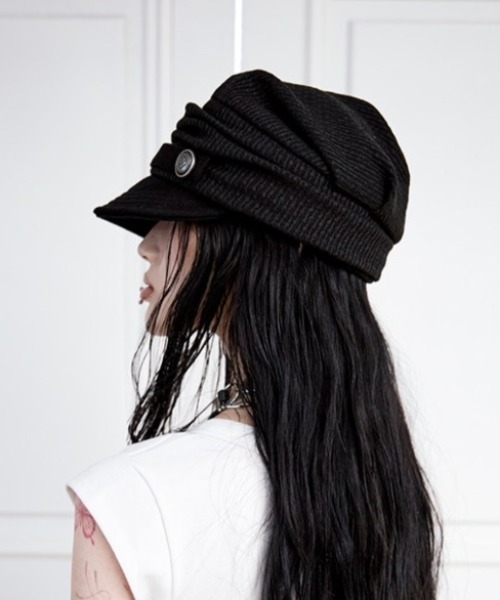 NOT KNOWING(ノットノーイング)の「【NOT KNOWING】Draped Button Knit Cap / 【ノットノーイング】ドレープドボタンニットキャップ<着用画像あり>(キャップ・レディース・ブラック/グレー・ONE SIZE)」の11枚目の写真