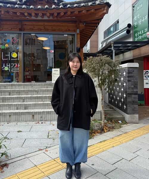 MUSINSA STANDARD WOMAN（ムシンサスタンダードウーマン）の「ウィメンズカシミヤブレンドハンドメイドハーフバルマカンローブコート[ブラック]（チェスターコート・レディース・その他・MEDIUM/LARGE/SMALL）」の13枚目の写真