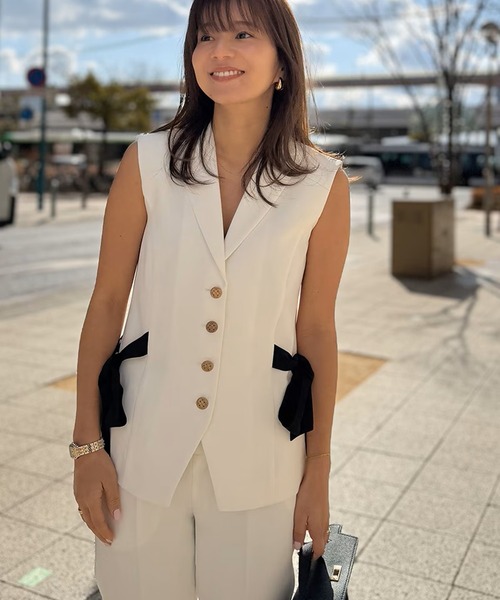 ST.ROONEY（セントルーニー）の「テーラードリボンジレ【低身長・小柄女性向け】（ベスト・レディース・ブラック/ホワイト/ベージュ・XS）」の2枚目の写真