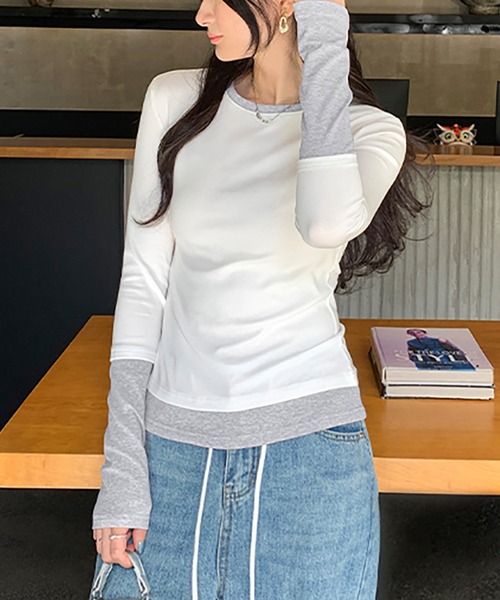 Girly Doll(ガーリードール)の「フェイクレイヤードカットソー(Tシャツ/カットソー・レディース・ホワイト/ブラック・S/M)」の7枚目の写真