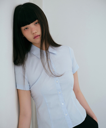 MUSINSA STANDARD WOMAN | ウィメンズリンクルフリー スリムフィット 半袖シャツ [スカイブルー](シャツ/ブラウス)