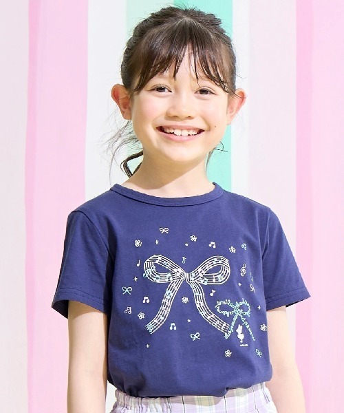 KP（ケーピー）の「ラメリボンプリント Tシャツ（Tシャツ/カットソー・キッズ・ネイビー/エメラルド・130cm/140cm/150cm/160cm）」の2枚目の写真