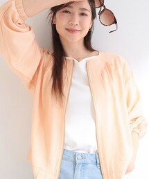 SHOO・LA・RUE（シューラルー）の「【洗濯機可/UV/S-LL】程よい透け感 襟元タック シアーブルゾン（ブルゾン）」