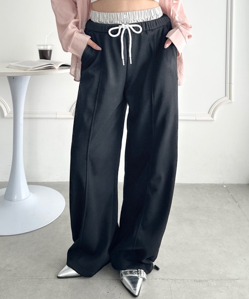 CLEA(クレア)の「楽ちん美脚見えレイヤード風ワイドスウェットパンツ(スウェットパンツ・レディース・ネイビー/グレー/ライトグレー/ブラック・FREE)」の2枚目の写真