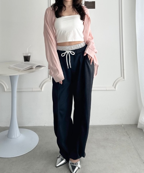 CLEA(クレア)の「楽ちん美脚見えレイヤード風ワイドスウェットパンツ(スウェットパンツ・レディース・ネイビー/グレー/ライトグレー/ブラック・FREE)」の11枚目の写真