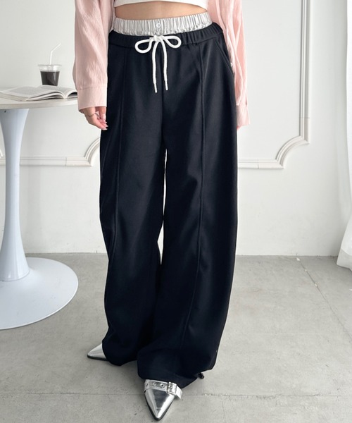 CLEA(クレア)の「楽ちん美脚見えレイヤード風ワイドスウェットパンツ(スウェットパンツ・レディース・ネイビー/グレー/ライトグレー/ブラック・FREE)」の7枚目の写真