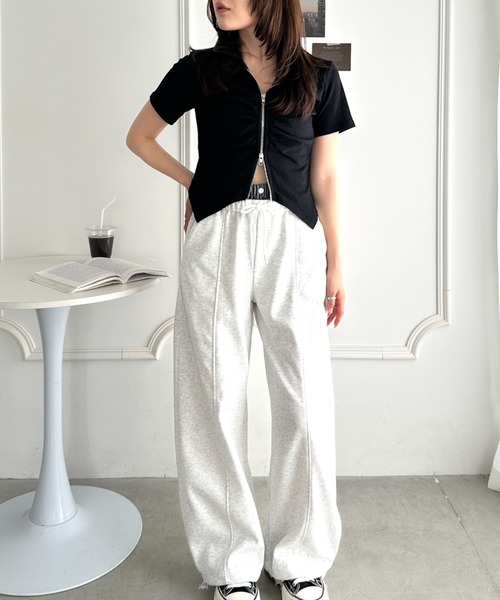 CLEA(クレア)の「楽ちん美脚見えレイヤード風ワイドスウェットパンツ(スウェットパンツ・レディース・ネイビー/グレー/ライトグレー/ブラック・FREE)」の22枚目の写真