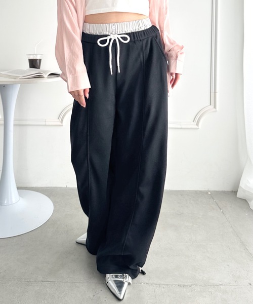 CLEA(クレア)の「楽ちん美脚見えレイヤード風ワイドスウェットパンツ(スウェットパンツ・レディース・ネイビー/グレー/ライトグレー/ブラック・FREE)」の6枚目の写真