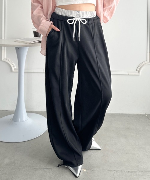 CLEA(クレア)の「楽ちん美脚見えレイヤード風ワイドスウェットパンツ(スウェットパンツ・レディース・ネイビー/グレー/ライトグレー/ブラック・FREE)」の8枚目の写真
