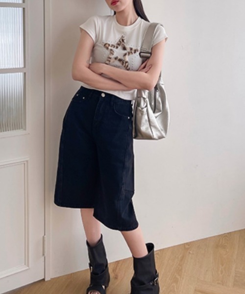 lilful(リルフル)の「【26年春夏新作】レオパード柄ファー&スタッズアクセント スターモチーフ半袖ピチT(Tシャツ/カットソー・レディース・ホワイト/ブラック・F)」の12枚目の写真