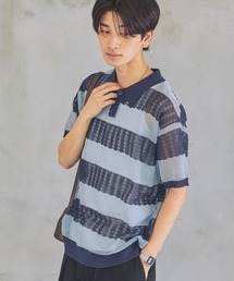 PBLIM | 《UNISEX》ボーダーメッシュSS　ボーダー / 襟トップス / シアー(ポロシャツ)