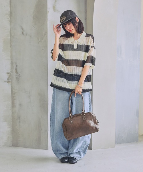 PBLIM（ページボーイリム）の「《UNISEX》ボーダーメッシュSS　ボーダー / 襟トップス / シアー（ポロシャツ・レディース・ブルー系/ホワイト系/ピンク系・FREE）」の7枚目の写真