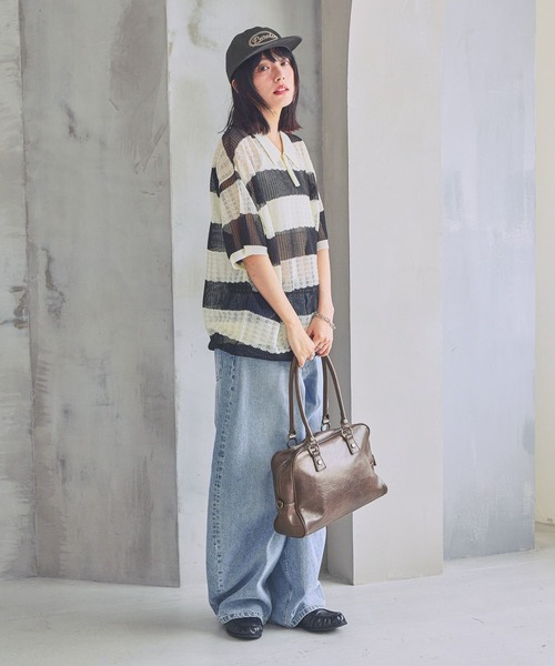 PBLIM（ページボーイリム）の「《UNISEX》ボーダーメッシュSS　ボーダー / 襟トップス / シアー（ポロシャツ・レディース・ブルー系/ホワイト系/ピンク系・FREE）」の8枚目の写真