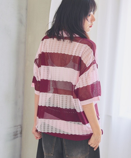 PBLIM（ページボーイリム）の「《UNISEX》ボーダーメッシュSS　ボーダー / 襟トップス / シアー（ポロシャツ・レディース・ブルー系/ホワイト系/ピンク系・FREE）」の21枚目の写真