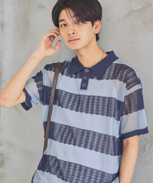 PBLIM（ページボーイリム）の「《UNISEX》ボーダーメッシュSS　ボーダー / 襟トップス / シアー（ポロシャツ・レディース・ブルー系/ホワイト系/ピンク系・FREE）」の11枚目の写真